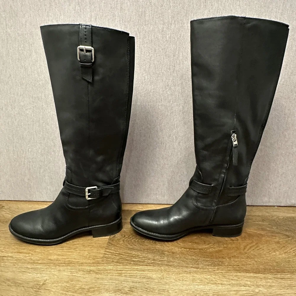 Sam Edelman Ponce Black Soft Leather Riding Boots Knee-High‎ Size 6.5